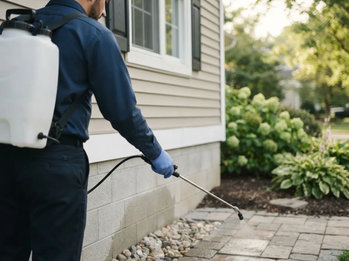 Pest control technician inspecting a home in Verden, OK